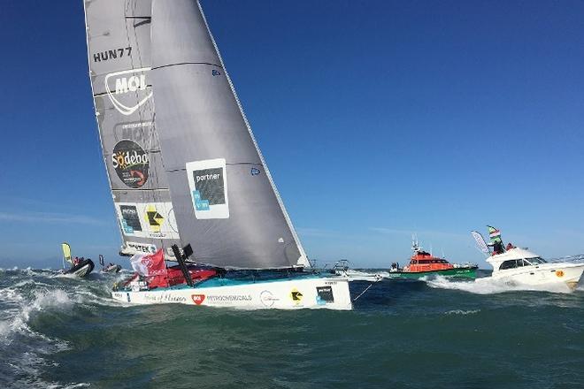 Finish arrival of Nandor Fa (Spirit of Hungary) - Vendée Globe ©  Olivier Blanchet / DPPI / Vendee Globe http://www.vendeeglobe.org/